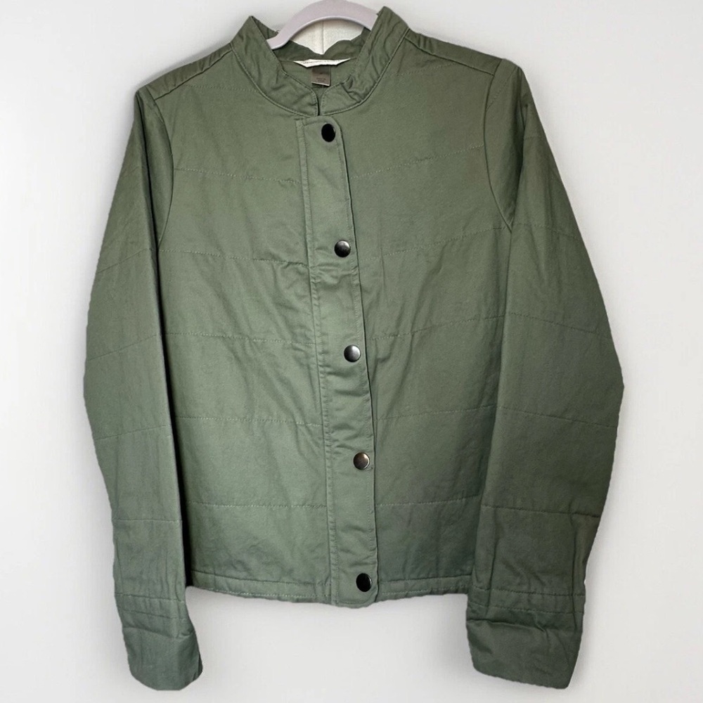 New Christopher & Banks Jacket Sage Green Quilted Snap Barn Coat Pockets Cotton